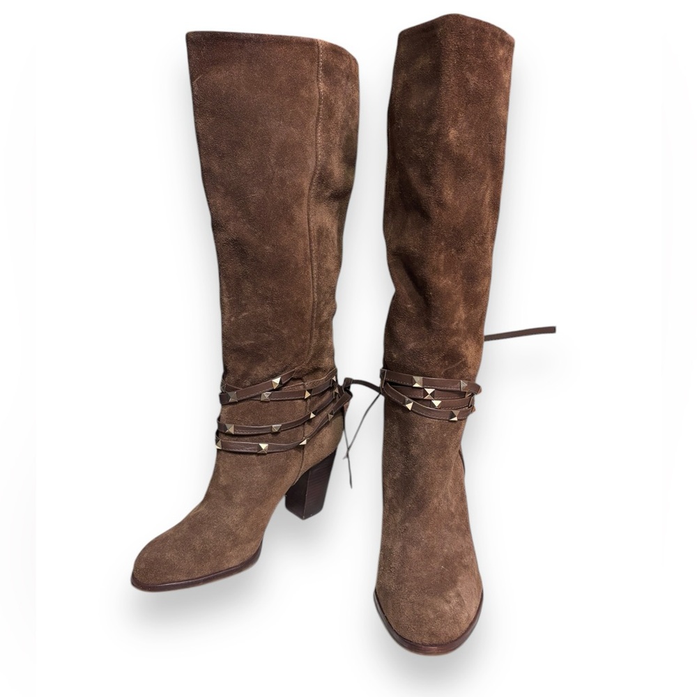 ANTONIO MELANI “Binx” Suede Calf Boot Studded Ties Wrap Detail Cinnamon …